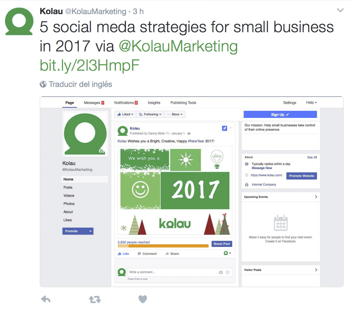 Example of tweet on Twitter for business