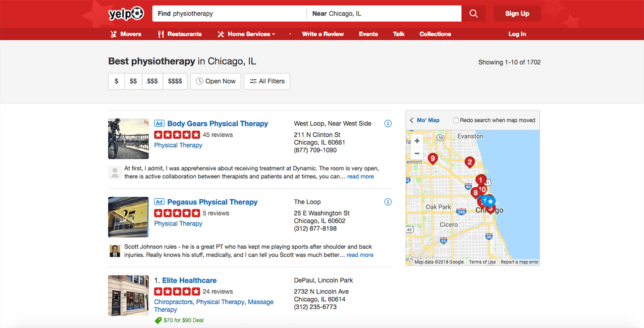 marketing for physiotherapists yelp