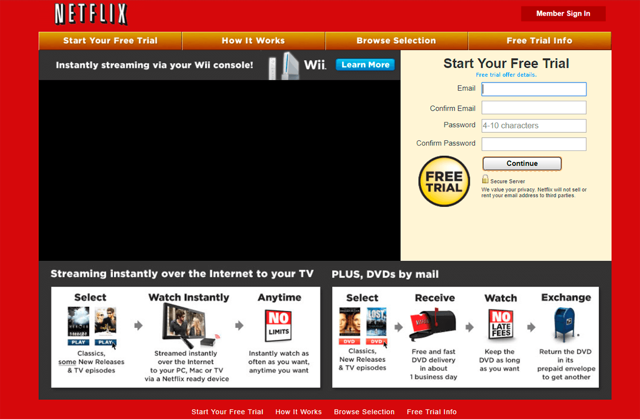 How to create an effective landing page. Netflix 2010.