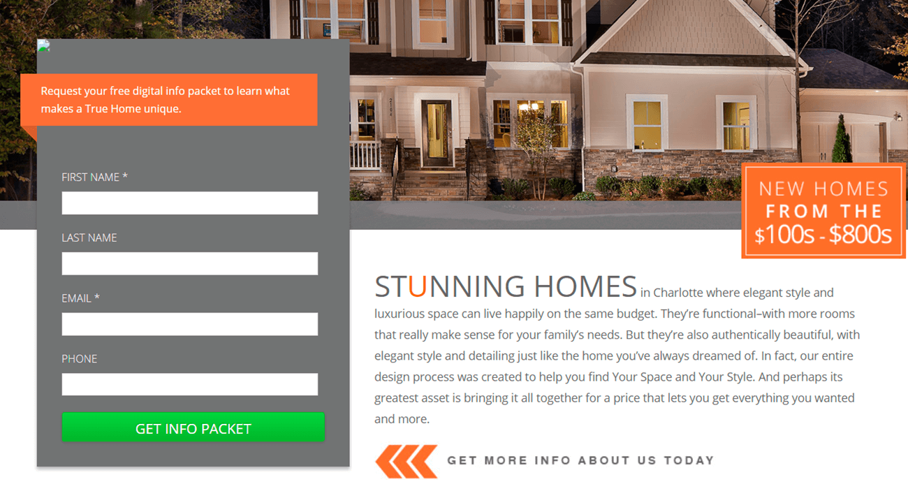 landing page for real estate Charlotte homes