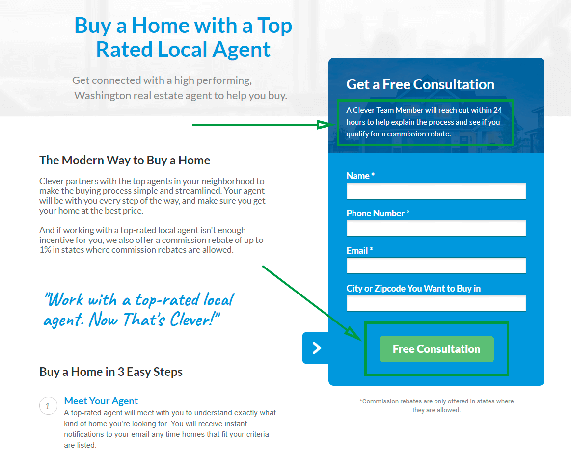 landing page for real estate clever