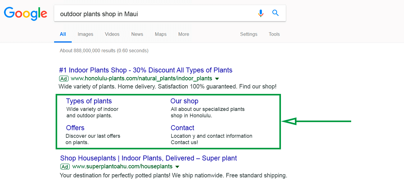 How to increase visibility on google. Ad extension example.