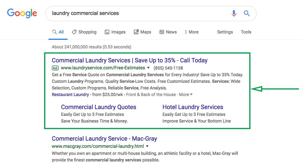 Marketing para lavanderías. Anuncios de Google lavanderías.