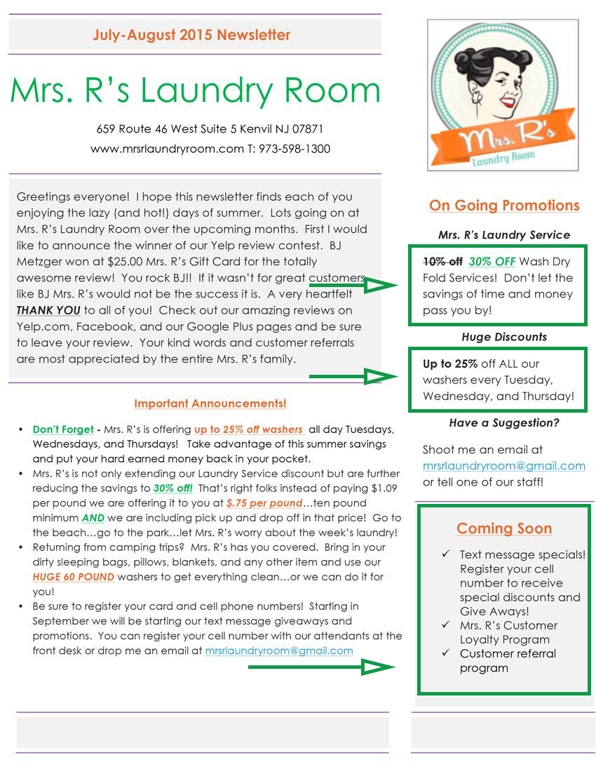Marketing strategies for laundries. Laundry newsletter example.