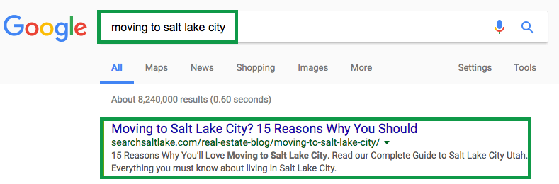 How to get clients in real estate. Google Search Result Blog Post