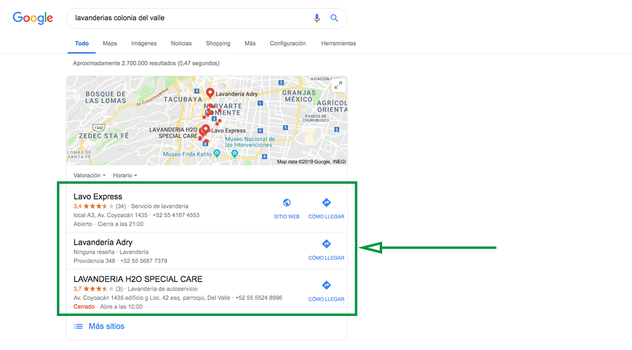 How to start a laundry business in mexico. Google Maps results.