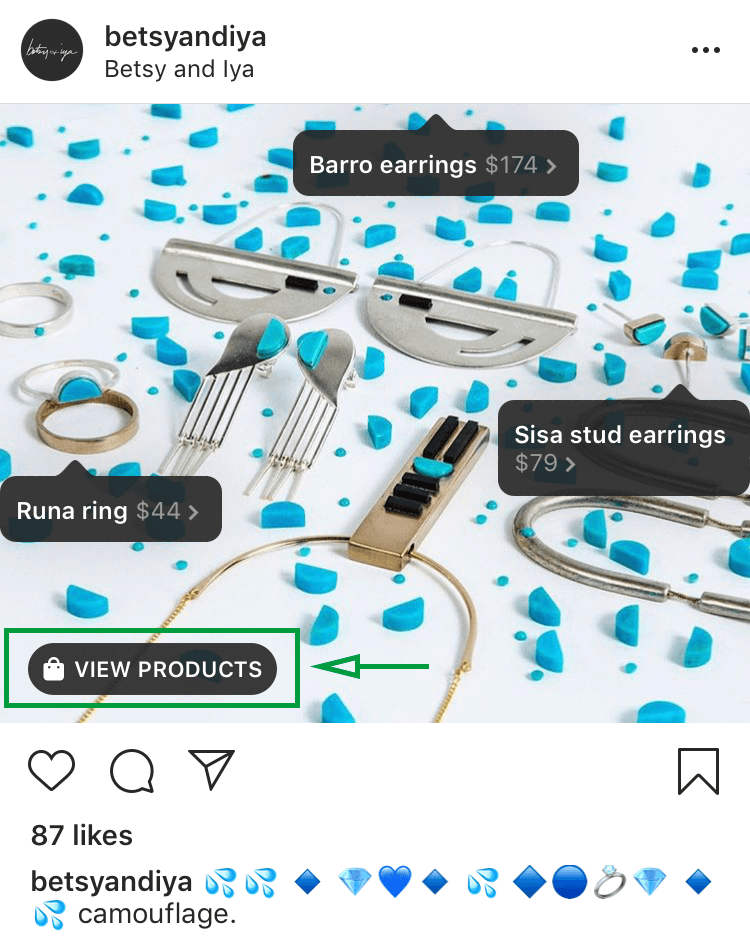 Jewelry marketing. Instagram Shopping Feature Example.