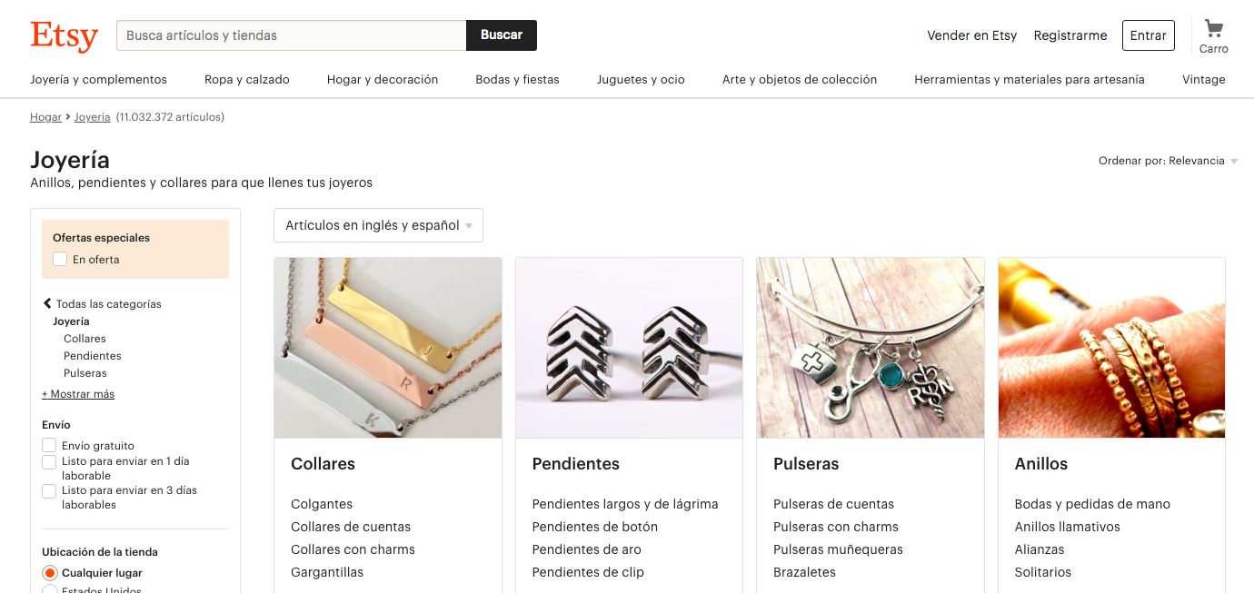 Jewelry marketing. Etsy Jewelry Home Page.