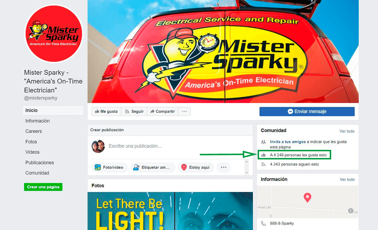 Cinco Estrategias de Marketing para electricistas. Facebook de Mister Sparky.