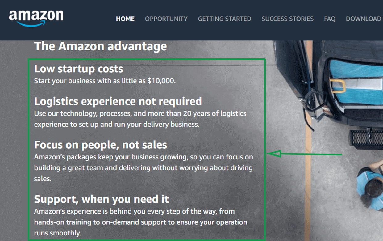 Marketing logístico. Página de Amazon Logistics